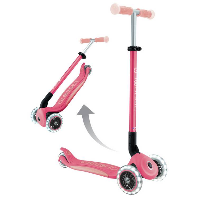 Globber Glow Lights scooter in Coral Pink, UK version