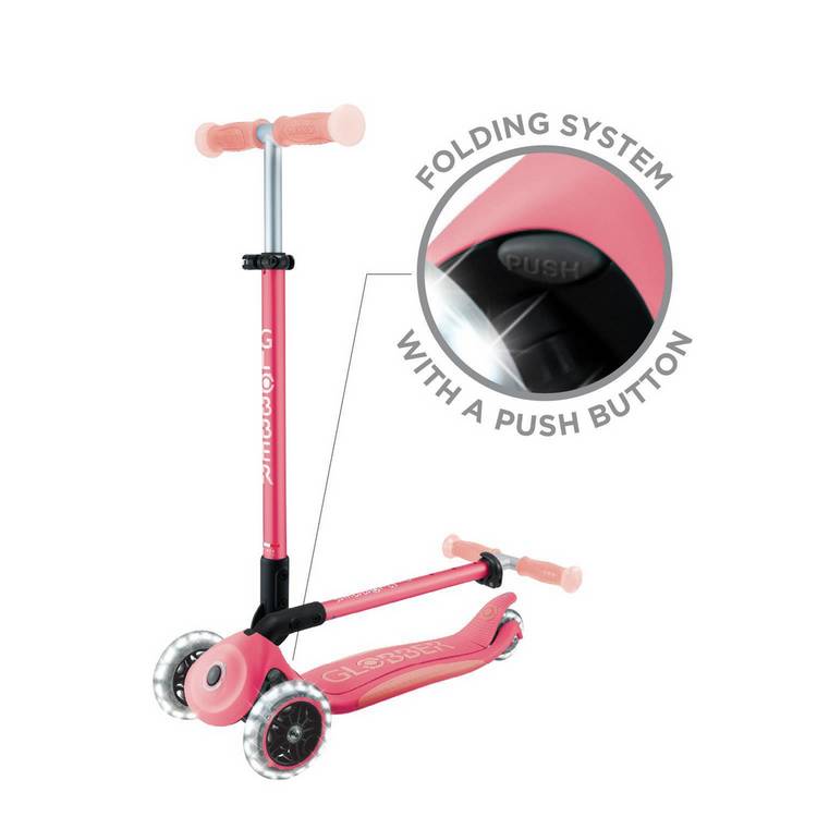 Globber Glow Lights scooter in Coral Pink, UK version