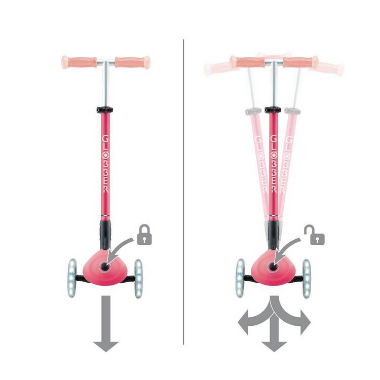 Globber Glow Lights scooter in Coral Pink, UK version