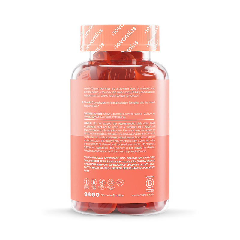 Novomins vegan collagen gummies passionfruit flavour 60 gummies (British brand)