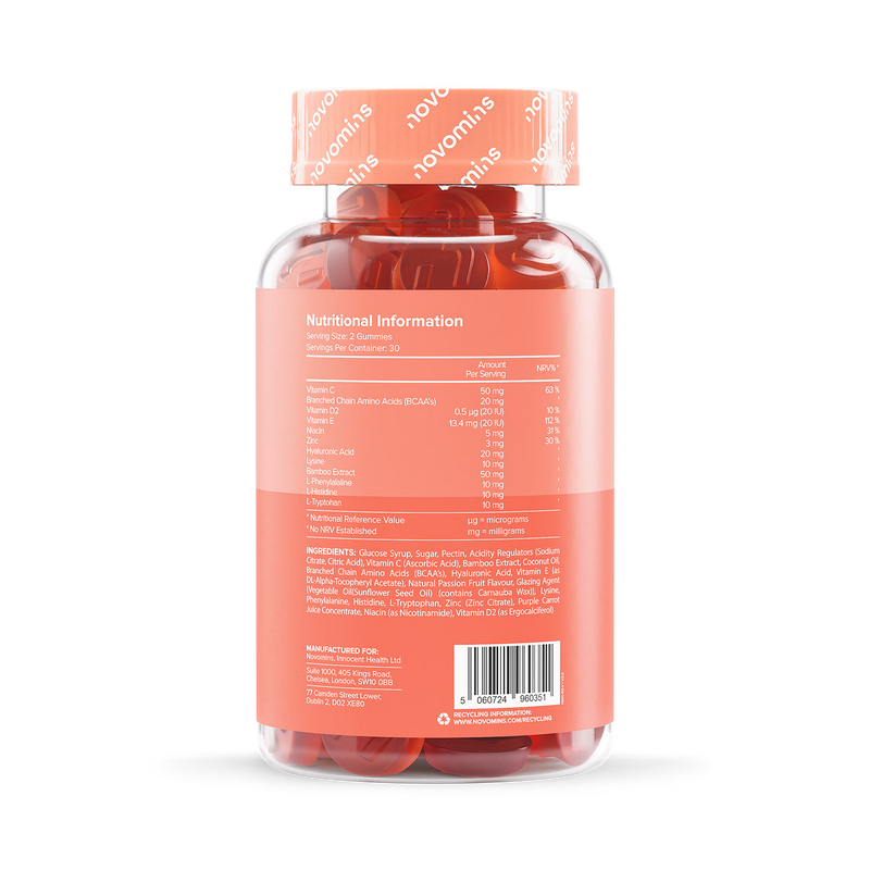 Novomins vegan collagen gummies passionfruit flavour 60 gummies (British brand)