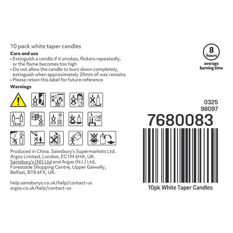 Habitat tapered candles unscented pack of 10 - British product