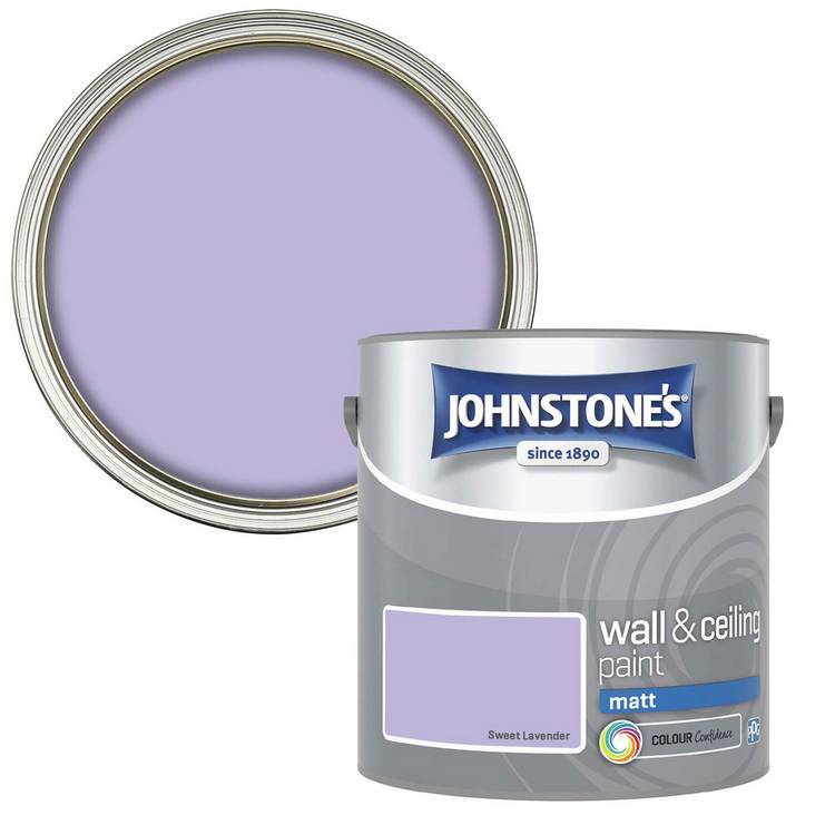 Johnstone's Sweet Lavender matt paint 2.5L, imported from the UK