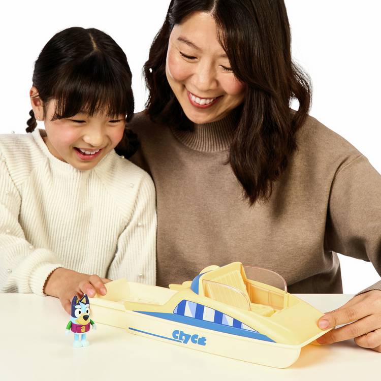 Bluey CityCat Boat toy with water pool and colour-change rashie (British brand)