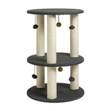 3-level cat scratch post with carpeted platforms and pompoms (British brand)