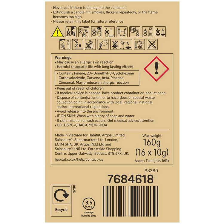 Habitat Aspen scented tealights pack of 16 (British brand)