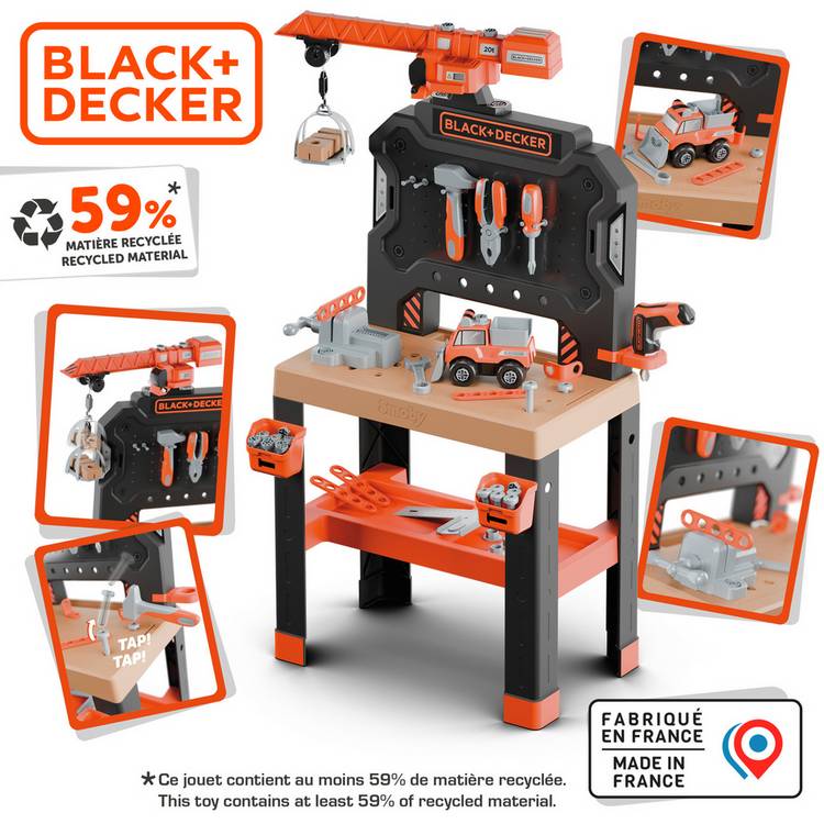 Smoby Black & Decker workbench toy with crane and accessories - British product