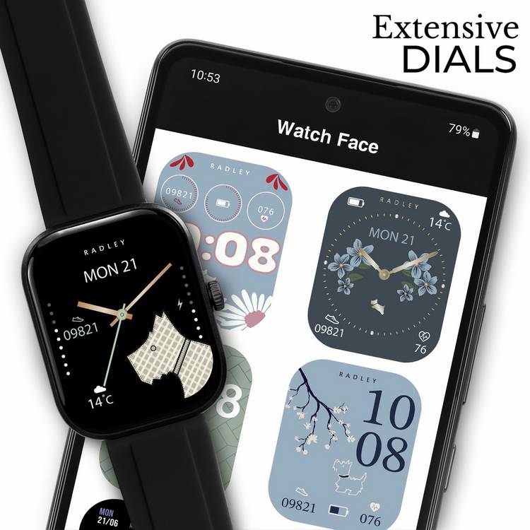 Radley Petite Case black silicone strap smartwatch, imported from the UK