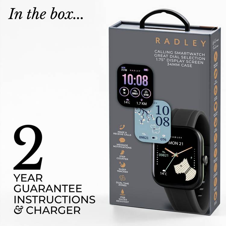 Radley Petite Case black silicone strap smartwatch, imported from the UK