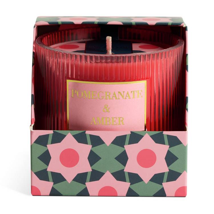 Habitat Pomegranate & Amber candle in ribbed glass (British brand)