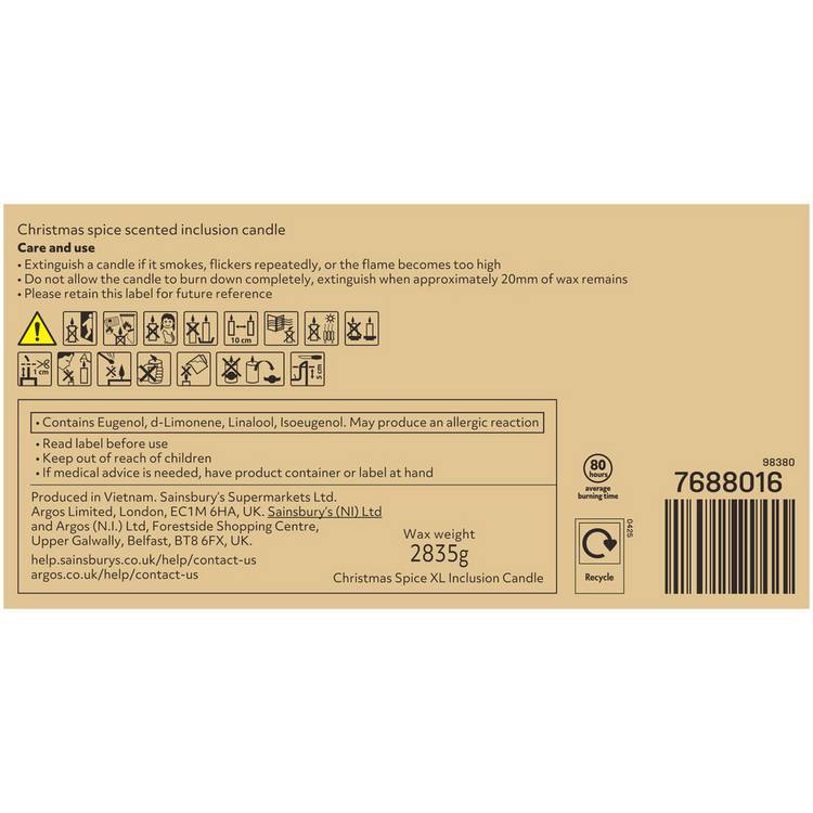 Argos Home multiwick candle Christmas Spice 20cm, imported from the UK