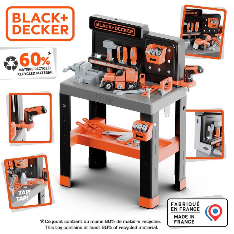 Smoby Black & Decker toy workbench with 75 accessories - British product