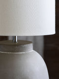Lydford grey floor lamp with linen shade, imported from the UK
