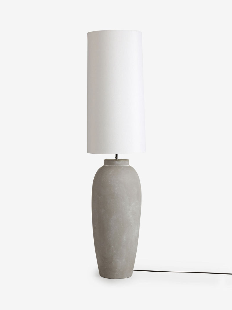Lydford grey floor lamp with linen shade, imported from the UK