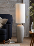 Lydford grey floor lamp with linen shade, imported from the UK