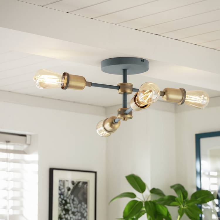 Argos Home flush ceiling light brass 4-light LED 44cm, UK version