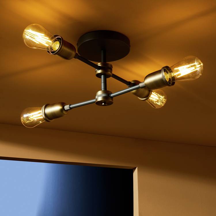Argos Home flush ceiling light brass 4-light LED 44cm, UK version