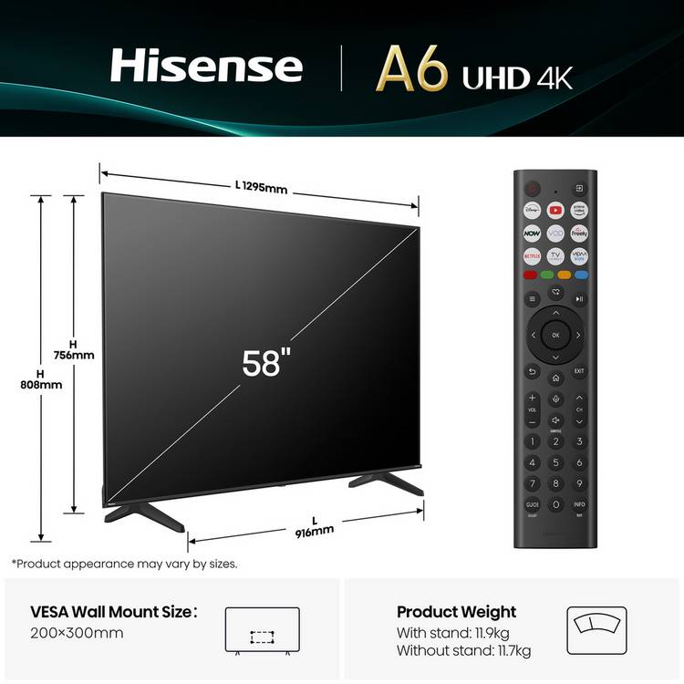 Hisense 58 inch 4K Smart TV 58A6QTUK, UK version