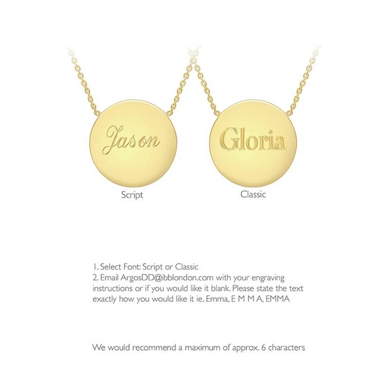 Revere 9ct gold disc pendant adjustable chain, imported from the UK