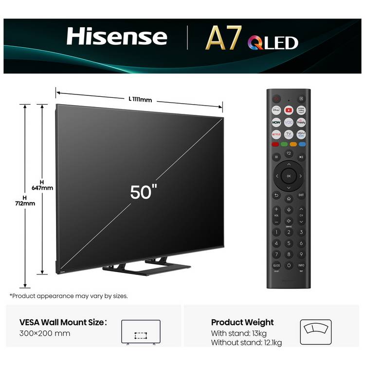 Hisense 50A7QTUK 50 inch 4K QLED Smart TV - British product