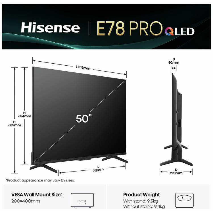 Hisense 50 inch QLED 4K Ultra HD Smart TV, UK version