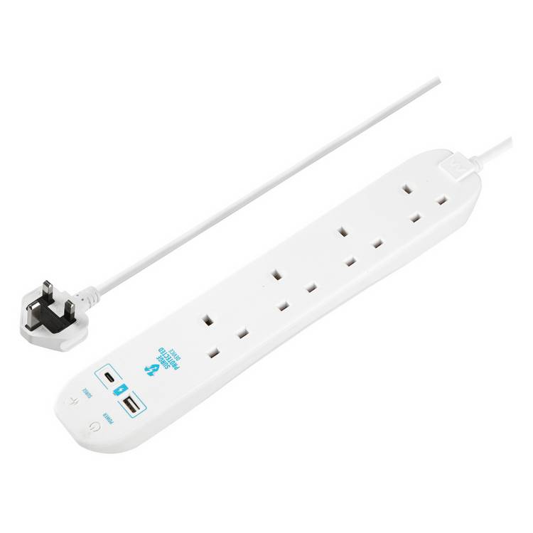 Masterplug 4 socket surge protected extension lead 2m with USB (British brand)
