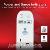 Masterplug 4 socket surge protected extension lead 2m with USB (British brand)