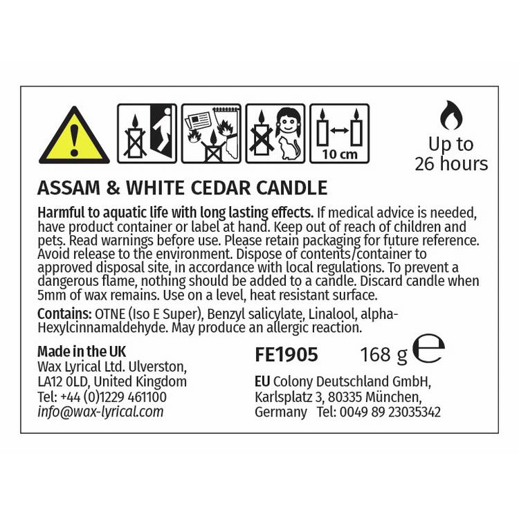 Fired Earth Assam & White Cedar candle 6cm - British brand
