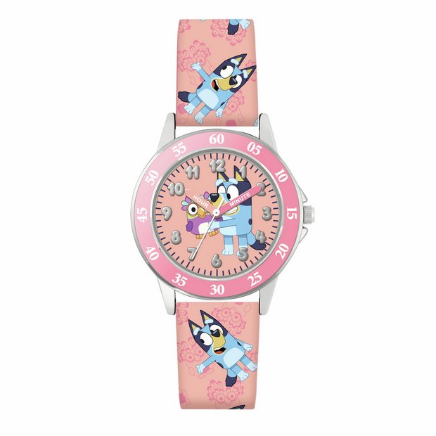 Bluey Time Teacher watch with pink silicone strap (British brand)