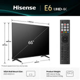 Hisense 65E6QTUK Smart 4K TV 65 inch, imported from the UK