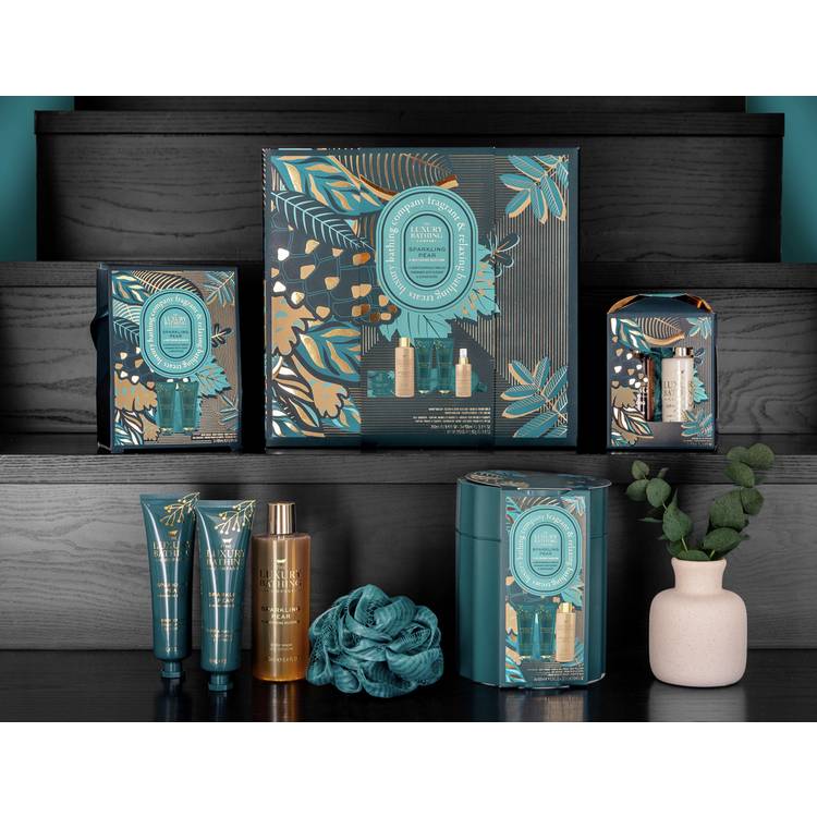 The Luxury Bathing Company Sparkling Pear gift set, imported from the UK