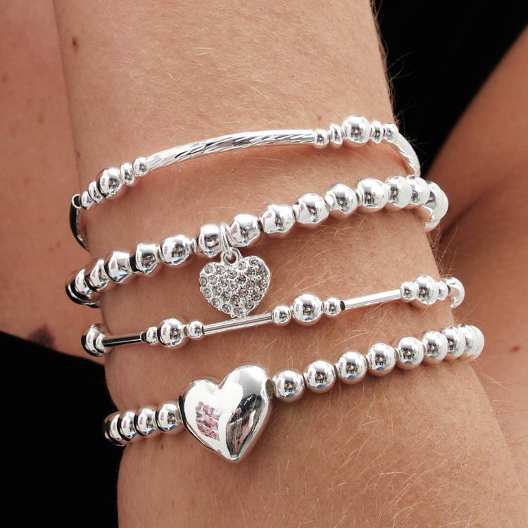 Lipsy silver heart charm stretch bracelet (British brand)