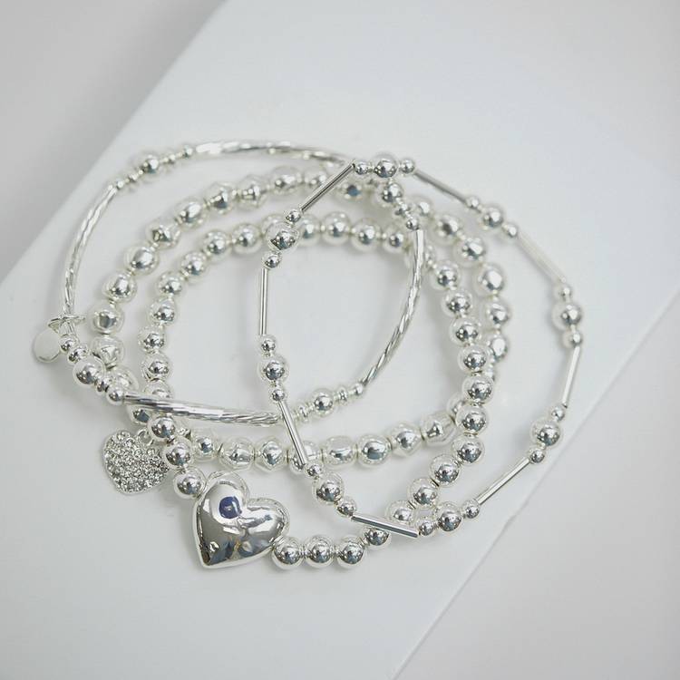 Lipsy silver heart charm stretch bracelet (British brand)