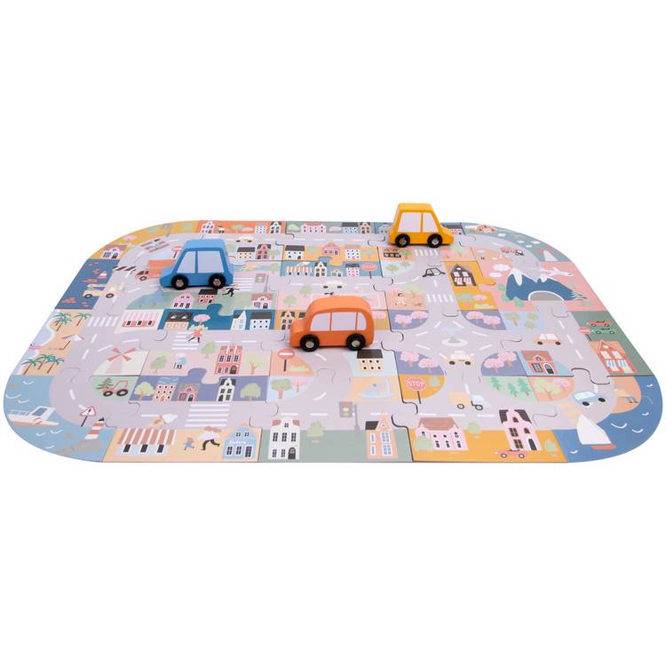 Chad Valley city road jigsaw puzzle with 3 cars (British brand)