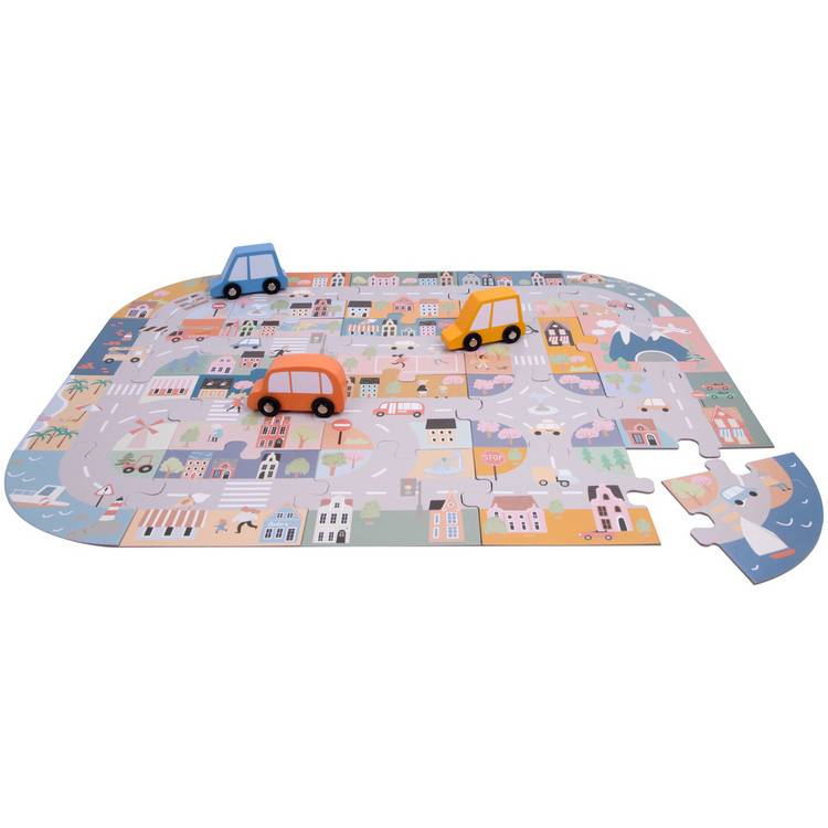 Chad Valley city road jigsaw puzzle with 3 cars (British brand)