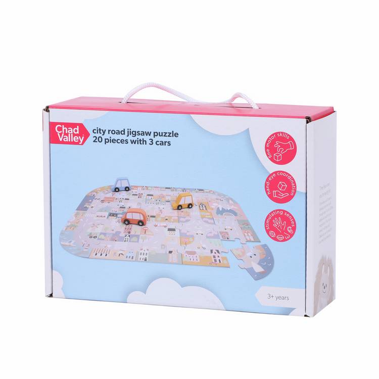 Chad Valley city road jigsaw puzzle with 3 cars (British brand)