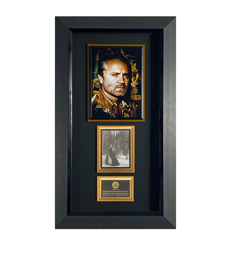 Leipzig Galleries Gianni Versace signed photo framed display, UK version