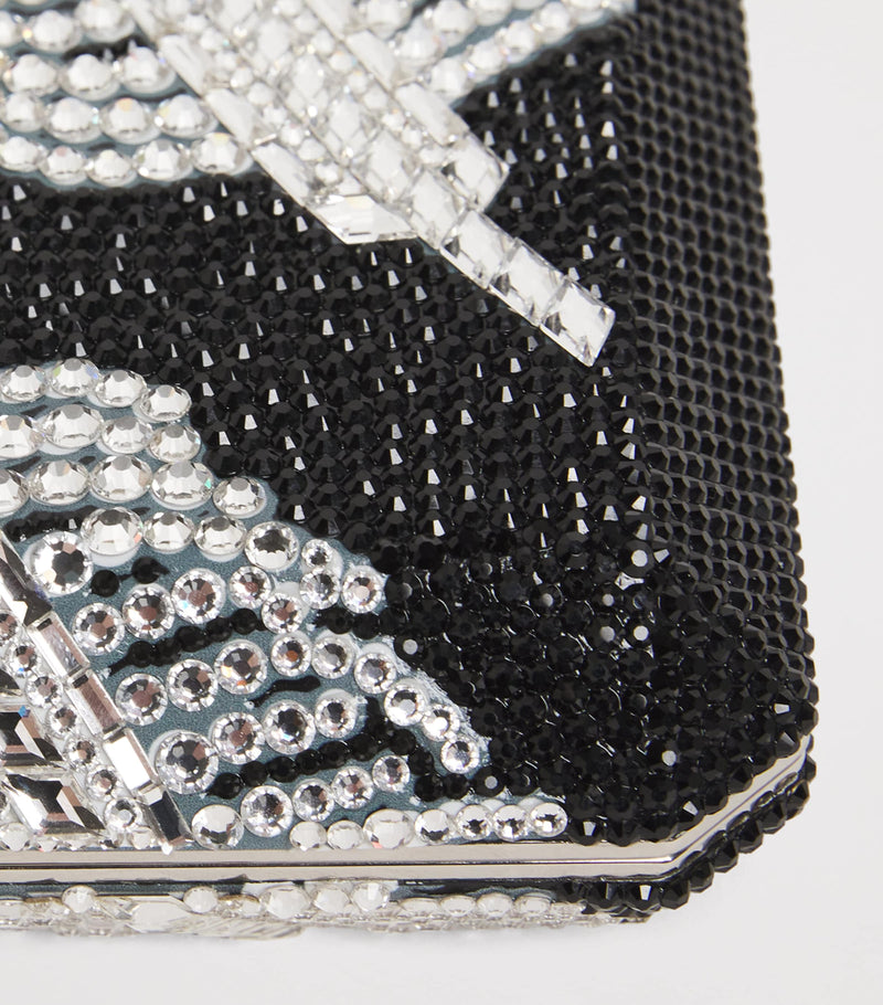 Judith Leiber crystal feather clutch bag with chain strap (British brand)