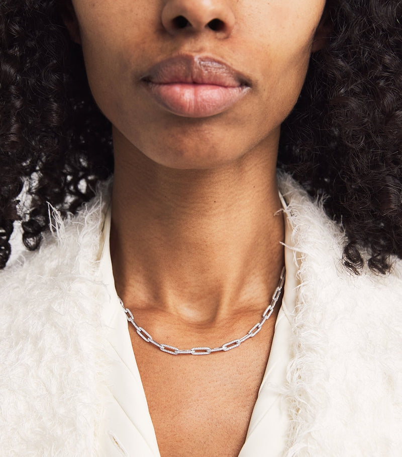 SHAY white gold diamond flat cable link necklace 40-45cm, UK version