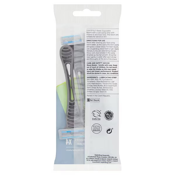 Superdrug Male 3 Blade Disposable Razor 4 pack (British brand)