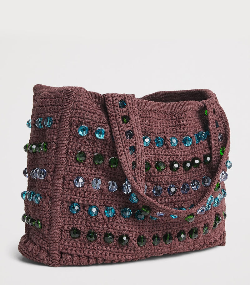 Sandro Paris crochet beaded top-handle bag, imported from the UK