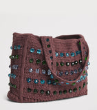 Sandro Paris crochet beaded top-handle bag, imported from the UK