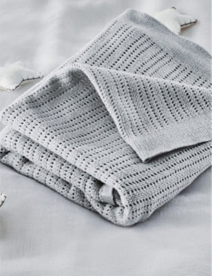 Little White Company baby blanket with satin edge, imported from the UK