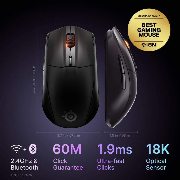 SteelSeries Rival 3 Gen 2 wireless gaming mouse black (British brand)