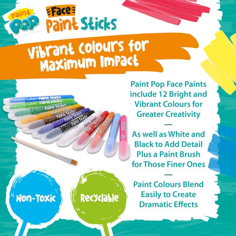 Paint Pop non-toxic face paints 12 pack, UK version