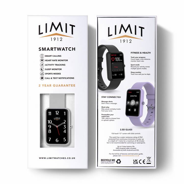 Limit men's grey silicone strap calling smartwatch, imported from the UK