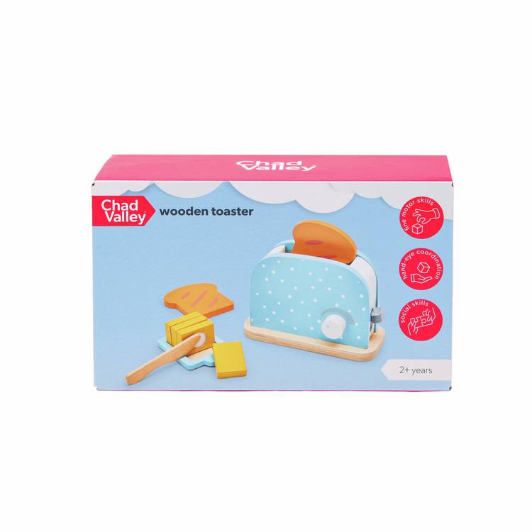 Chad Valley wooden toaster toy 11.5cm, imported from the UK