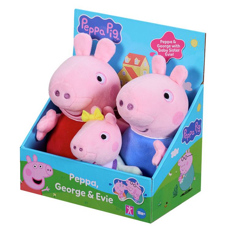 Peppa Pig Peppa George and Evie plush toys 3 pack, imported from the UK