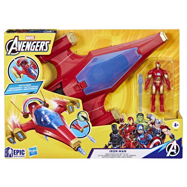 Marvel Avengers Iron Man action figure with battle jet, imported from the UK