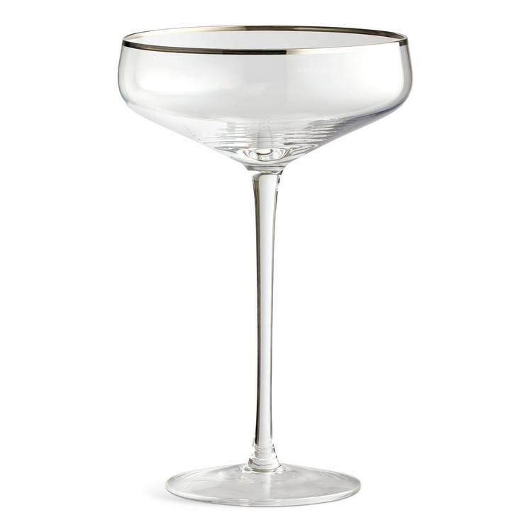 Argos Home champagne coupe glasses silver rim 200ml, imported from the UK